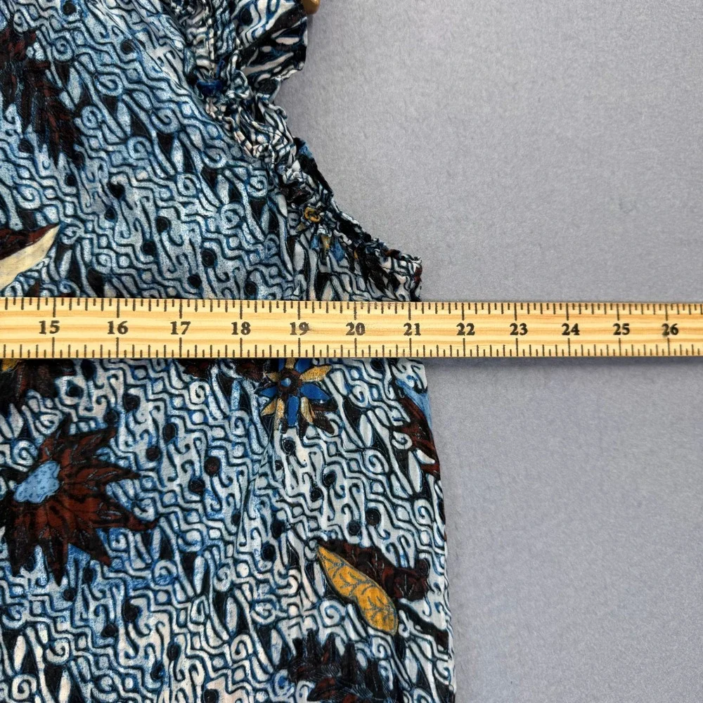 Ulla Johnson Blue Batik Floral Ruffle Cap Sleeve Cotton Viscose Top Size 10